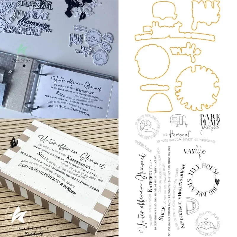 Wal mit Papierbooten, Wohnwagen-Stempel und -Schablonen – Neuheit 2026 für Scrapbook, Tagebuch, Dekoration, Prägeschablone, DIY-Grußkarten