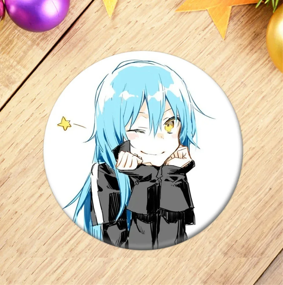 58MM New Manga Rimuru Tempest Benimaru Shuna Blue Short Hair Costumes Badge Exquisitely Design Novelty Accessories Special Usage