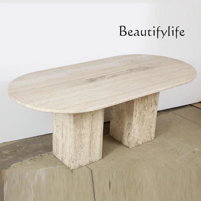 N36Y Retro Travertine Travertine Coffee Table Natural Material Stone Table Old Coffee Dining Table Japanese Style
