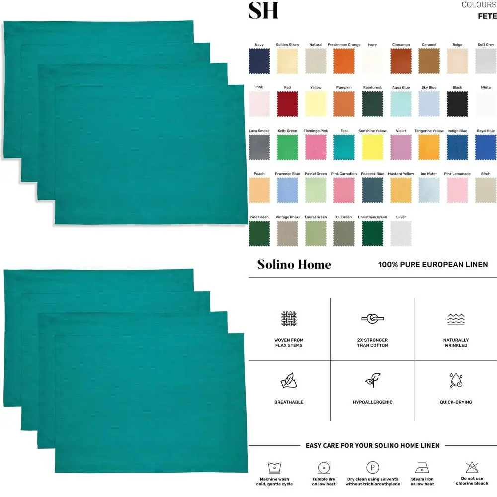 

Набор из 4-х сине-зеленых льняных салфеток (100% лен) - 14x19 дюймов, ручной работы, можно стирать в машине, к Дню матери