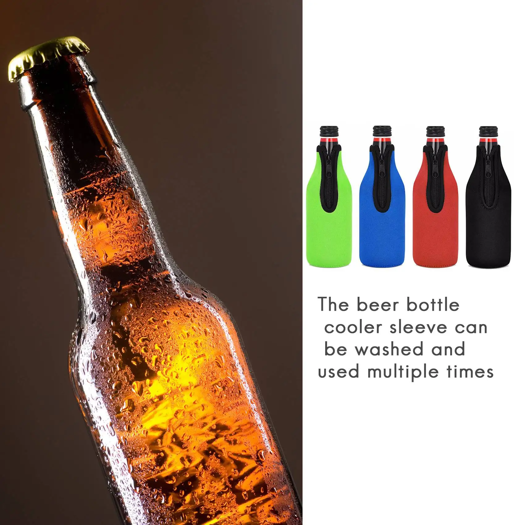 Funda aislante para botella de cerveza, chaquetas con cremallera para mantener la bebida fría, fundas enfriadoras de botellas de cerveza, cubierta de neopreno, paquete de 4