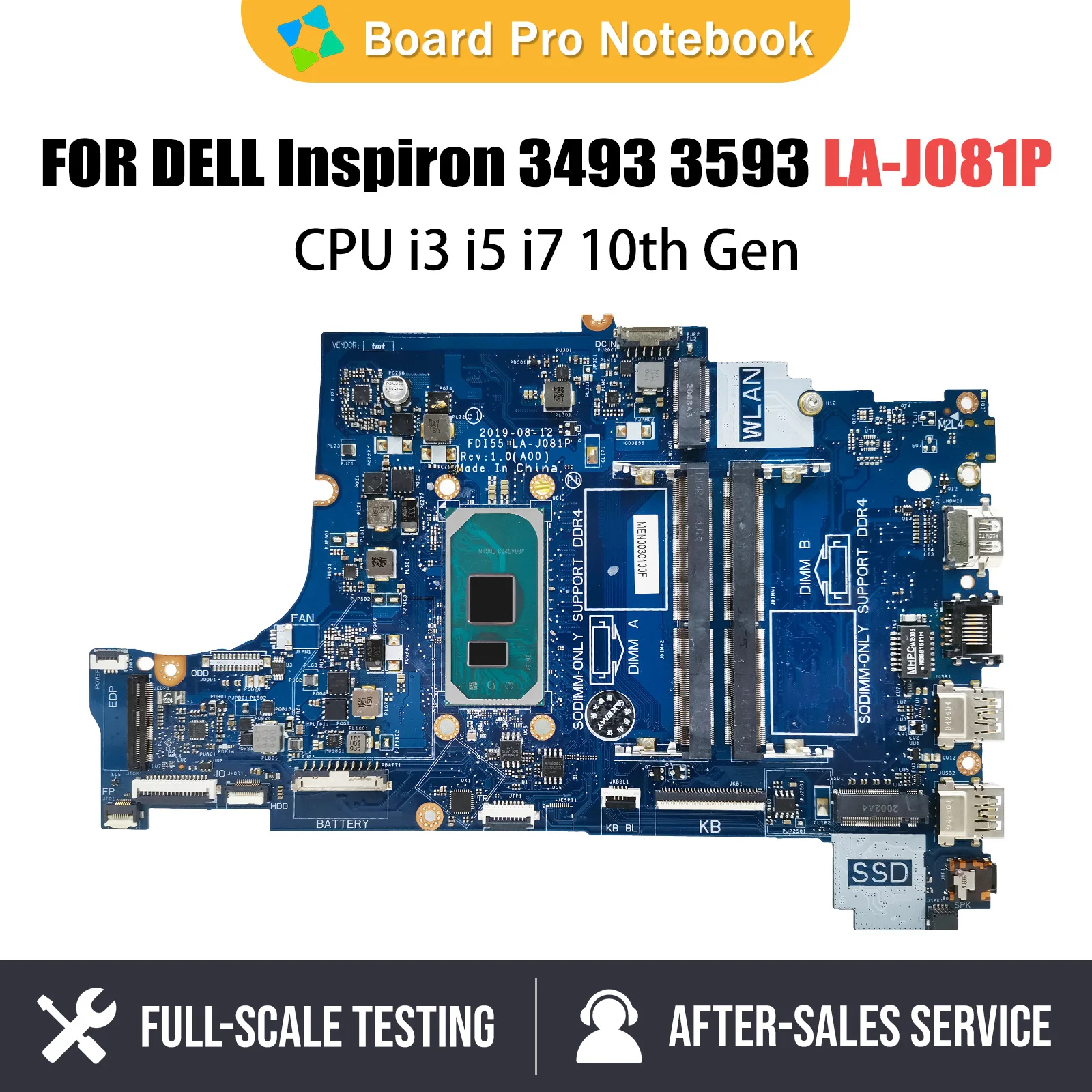 

FDI55 LA-J081P For Dell 3493 3593 559 5770 Notebook Mainboard i3-1005G1 i5 i7-1065G7 CPU 052X6W 004C38 Laptop Motherboard