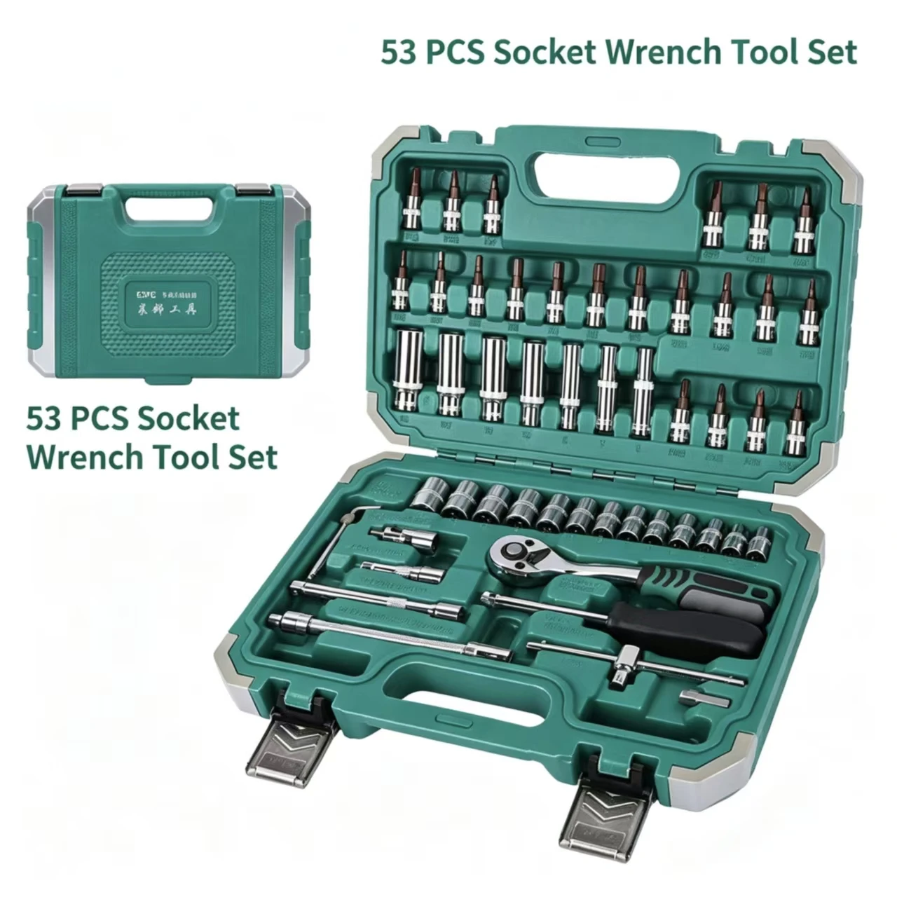53Pcs 1/4" Drive Socket Wrench Set, CR-V Ratchet Spanner Kit, Portable Hand Tool Set for Car Repair, Household Mechanical Mainte