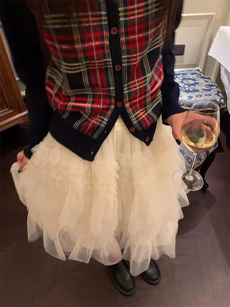 

Романтичная многослойная юбка-кейк миди для женщин, весенне-летняя модная юбка А-силуэта с высокой талией для повседневной носки