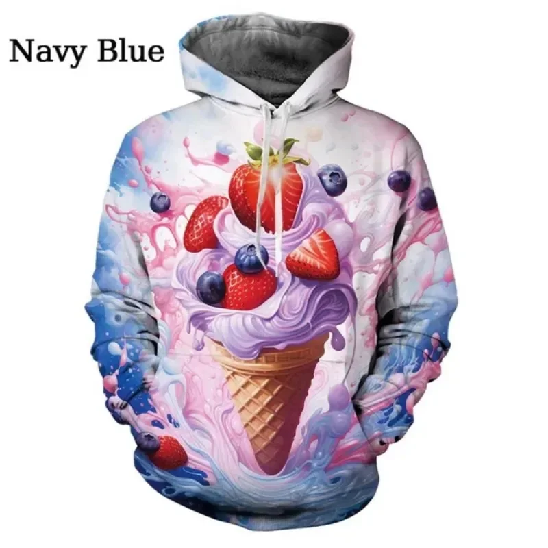 Felpe con cappuccio grafiche divertenti per gelato moda colorata manica lunga frutta pullover stampati in 3D felpa sportiva allentata di tendenza Casual