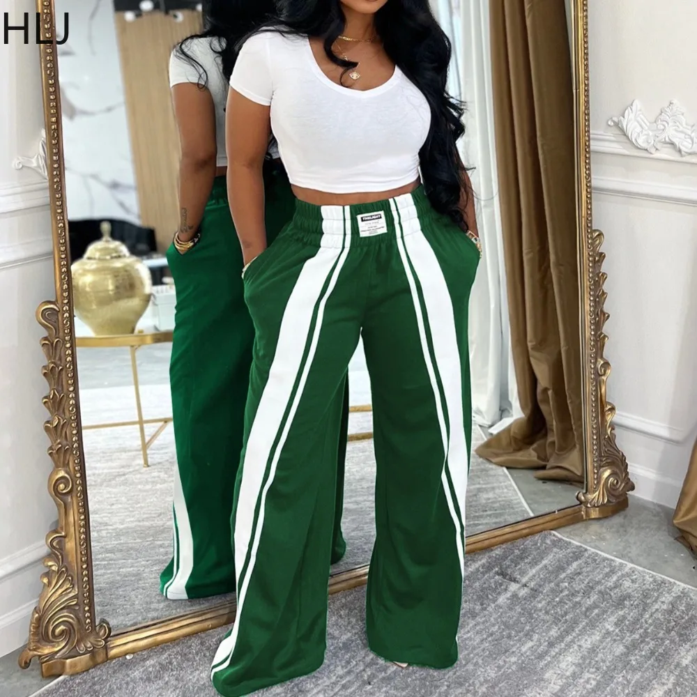 HLJ Fashion Stripe Patchwork Straight-leg Pants for Women American Retro Color Block Loose Pants Female Streetwear Clothing New