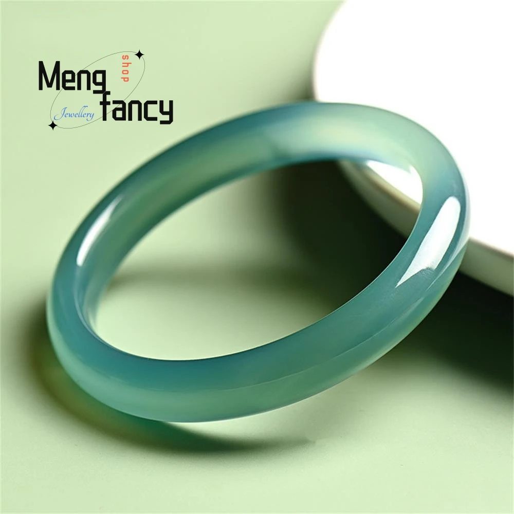 

Natural Lake Water Green Agate Chalcedony Oil Blue Gradient Half-mountain Half-water Jade Bracelet High-grade Exquisite Jewelry