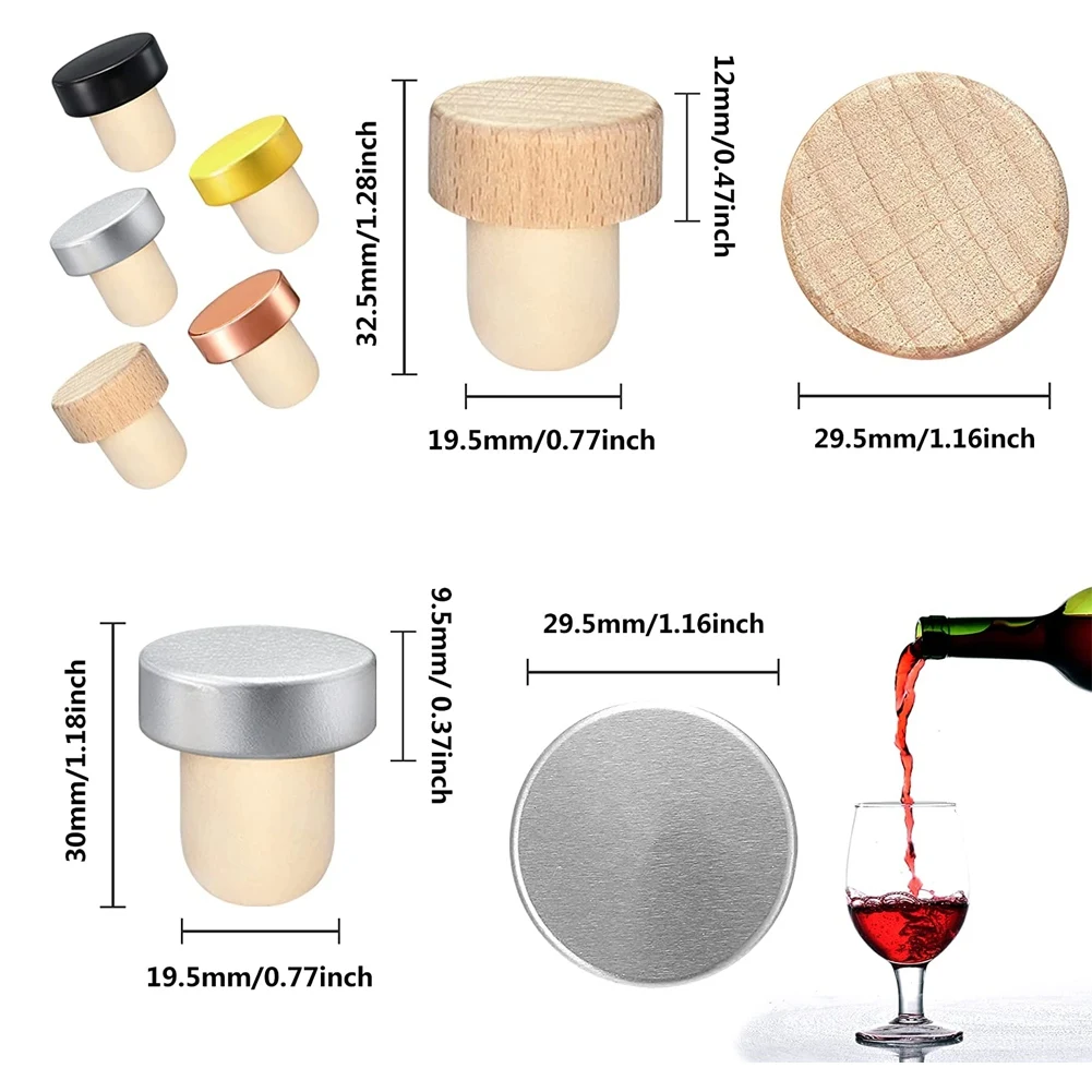 30PCS Wine Bottle Cork Stopper T Shaped Wine Stopper Tasting Cork Replacement Reusable Cork Glass Beer Bottle Sealing