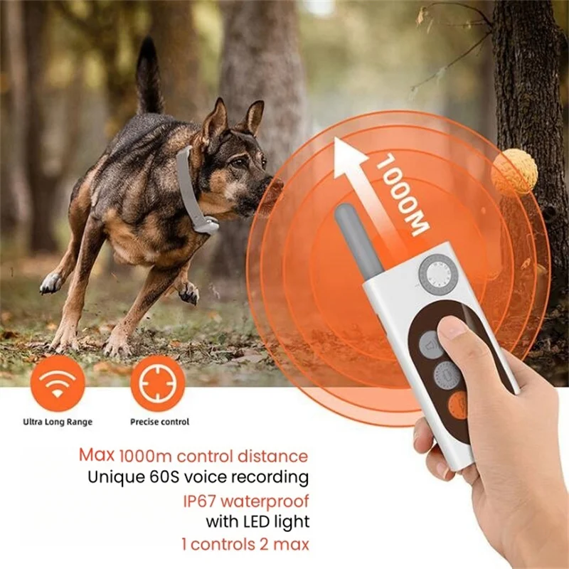 Voice Recorder Long Distance Dog Trainer with Sound & Remote Aggressive Pet Prong Tips Stop Bark Outdoor Electric Collar Teaser