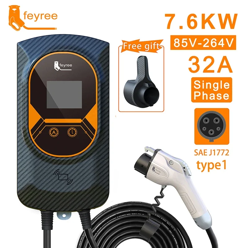 feyree EVSE Wallbox EV Charger Type1 50A 12KW Fast Charging 32A 7.6KW 40A 9.6KW Single Phase Charging Station for Electric Car