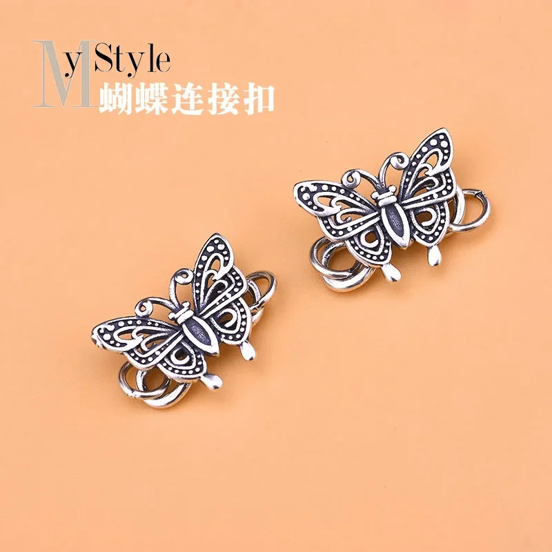 S925 Sterling Silver Vintage hollowed out butterfly connection buckle tail buckle s buckle small fresh and lovely jewelry DIY ac