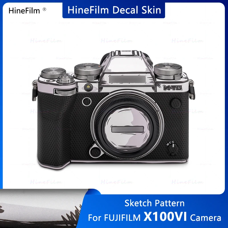 Hinefilm Skin for Fuji X100VI Sticker X 100VI Camera Customized Decal Skin for Fujifilm X100 VI Wraps  X100V I Sketch Cover