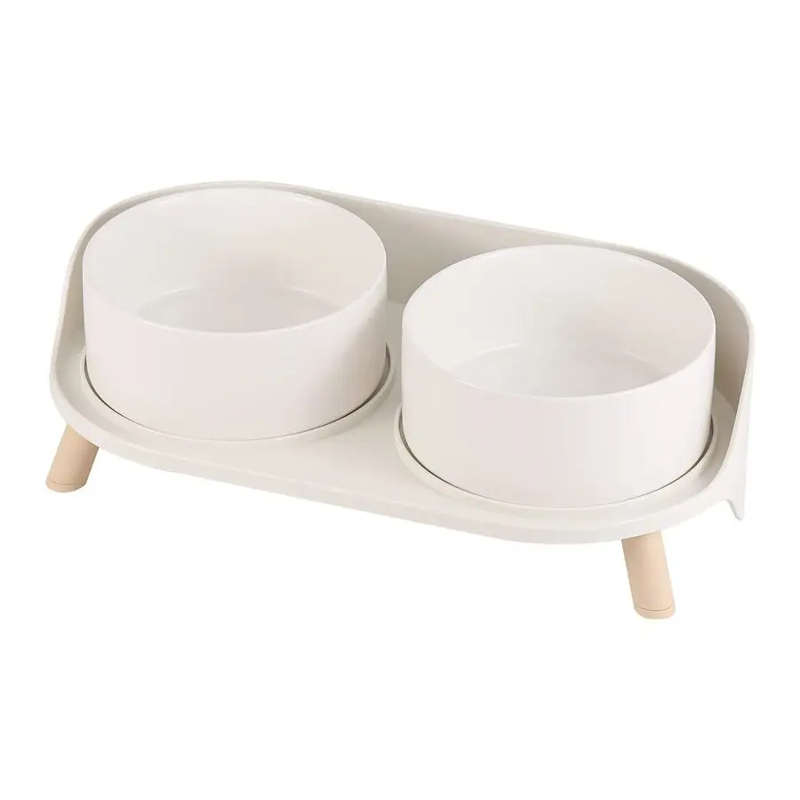 

Ceramic Dog Bowl Set Double Dog Feeding Bowls with Stand Splash Proof Raised Dishes for Food and Water Ideal for Small to Medium