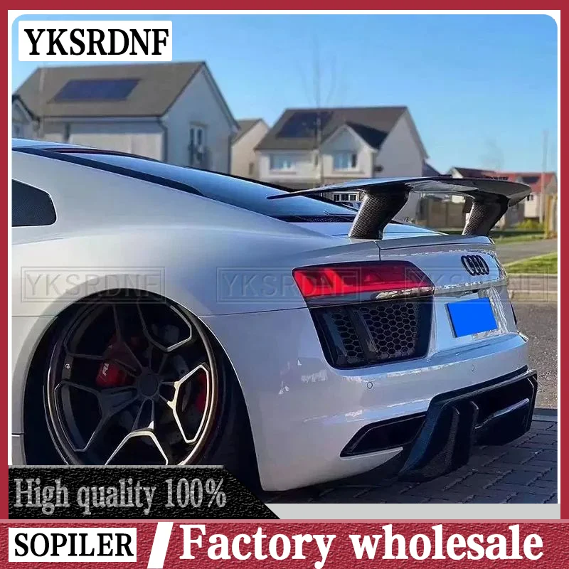 For New R8 Real Carbon Fiber Car Rear Wing Trunk Lip Spoilers For Audi R8 V8 V10 Coupe 2015 2016 2017 2018-2021 Sport GT Spoiler