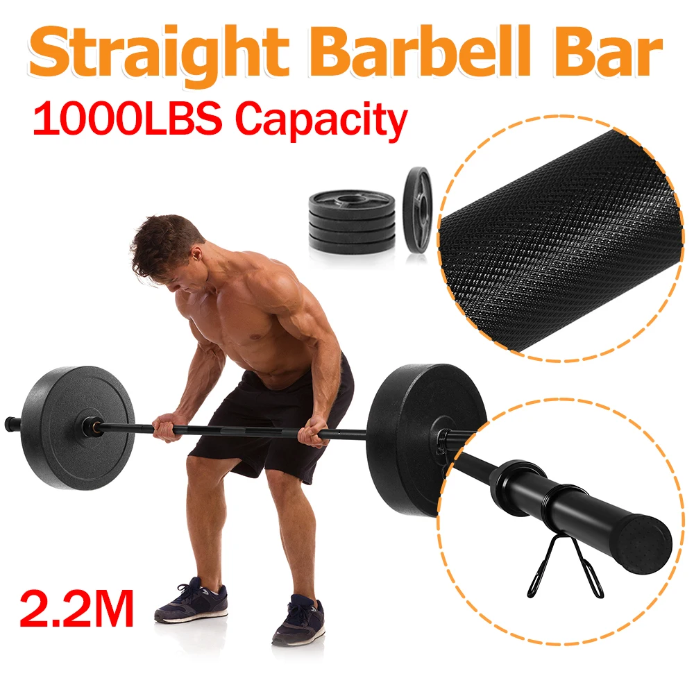 Barra de entrenamiento de fuerza de 7,21 pies, barra de barra de levantamiento de pesas de capacidad de 1000 libras con casquillo de bronce para sentadillas, banco de prensa, peso muerto
