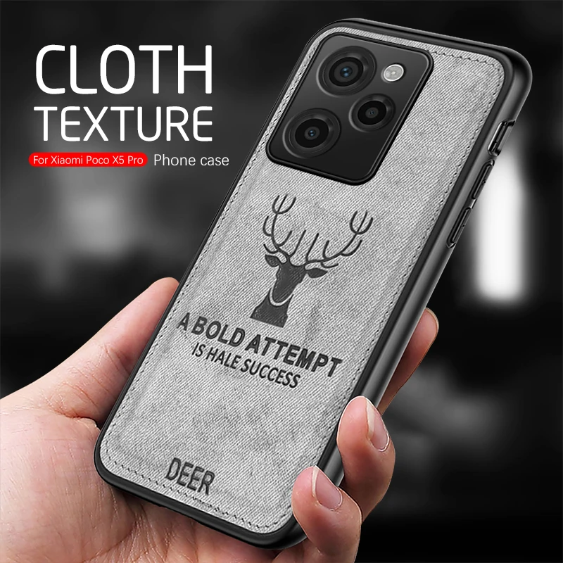 For Xiaomi Poco X5 Pro Case Deer Pattern Fabric Cloth Back Cover Poko Pofo Little X5Pro X 5 5G Soft Slim Shockproof Shell Capas