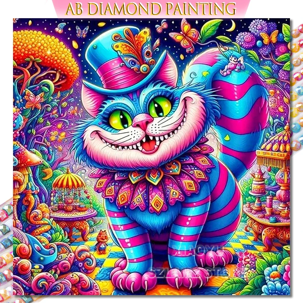 DIY Disney Alice in Wonderland Diamond Embroidery Cartoon Animal AB Diamond Painting Cheshire Cat Cross Stitch Set Home Decor