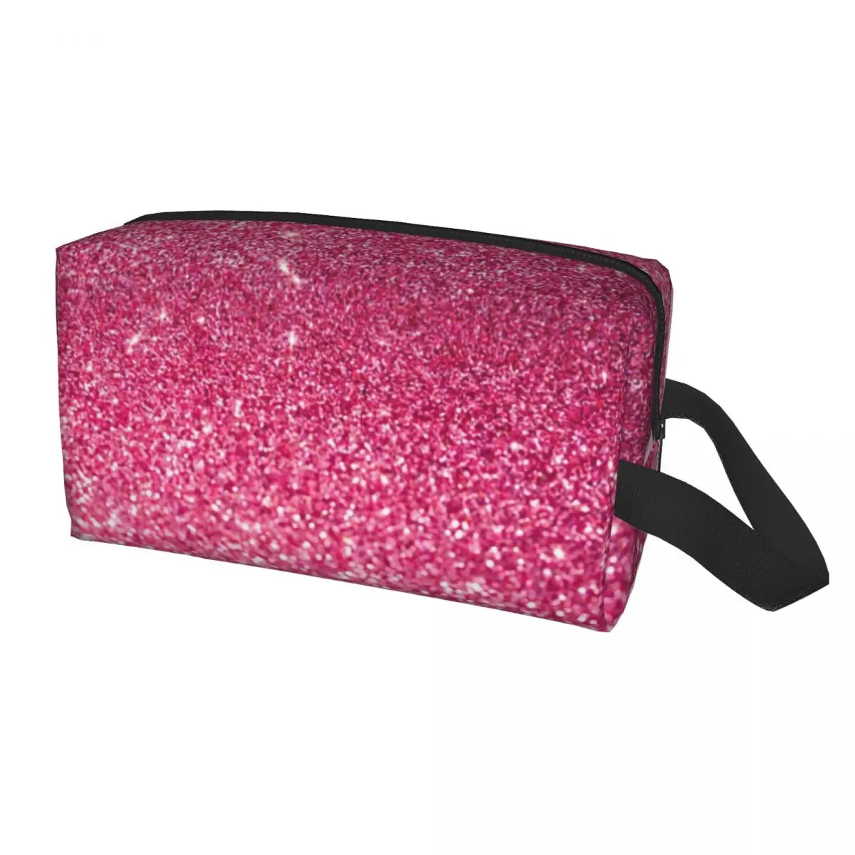 Silver Pink Glitter Sparkle Diamond Travel Toiletry Bag for Women Bling Crystal Rhinestone Makeup Organizer Storage Dopp Kit