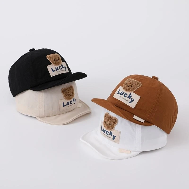 090B Bear Pattern Baby Baseball Hat Kids Sun Hat Soft Brim Sun Hat Kids Peaked Hat with Bear Pattern Soft Brim Sun Hat Gift