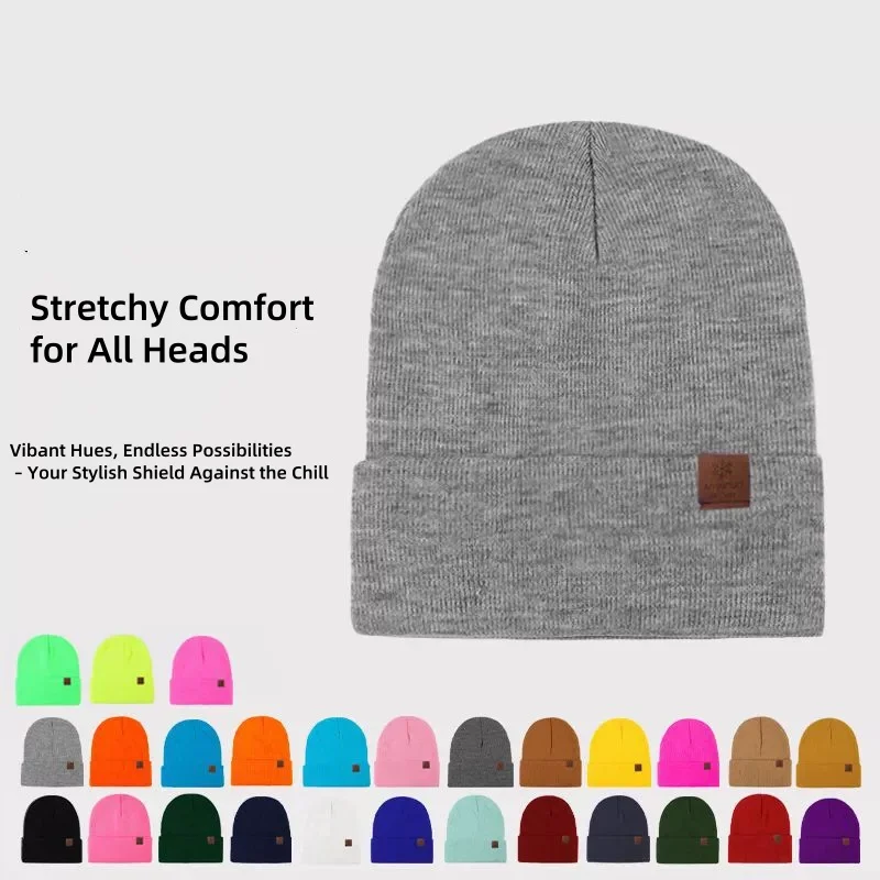 

Autumn Winter New Knitted Beanie High Stretch Big Head Fit Unisex Solid Simple Double Layer Warm