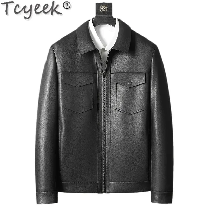 Tcyeek Real Leather Jacket Men Spring Autumn Clothes Business Casual Mens Leather Coat Fashion Goatskin Coats Jaqueta De Couro