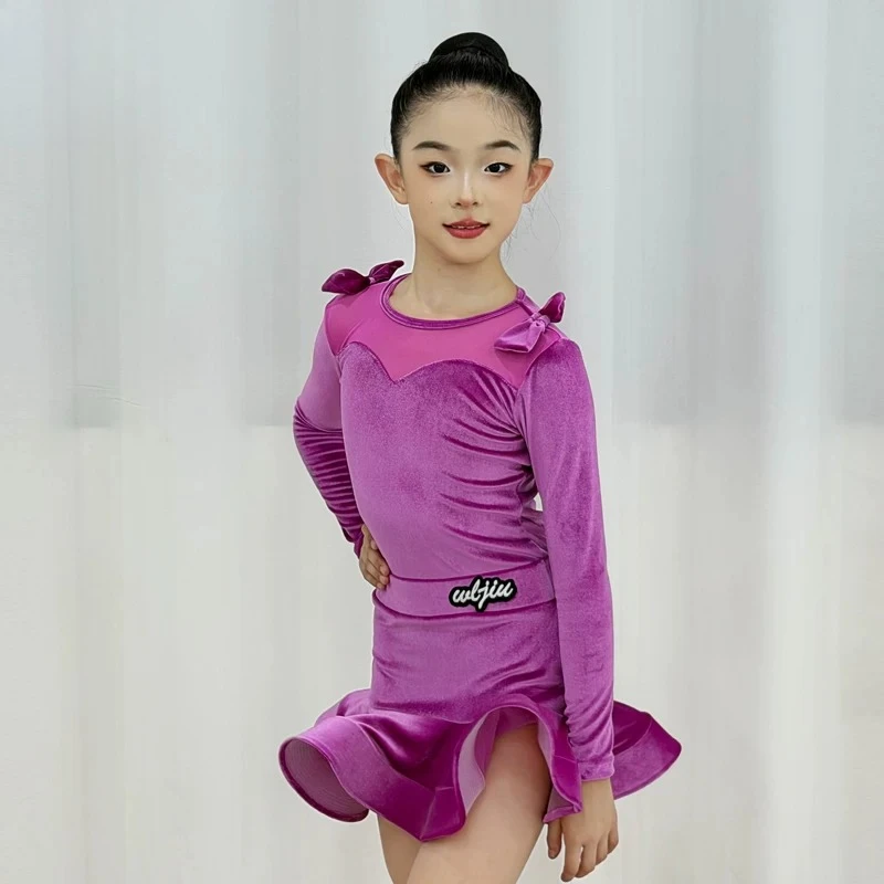 Children's Latin Dance Practice Suit New and Winter Velvet Dance Suit Professional Children's and Performance Clothing for Girls