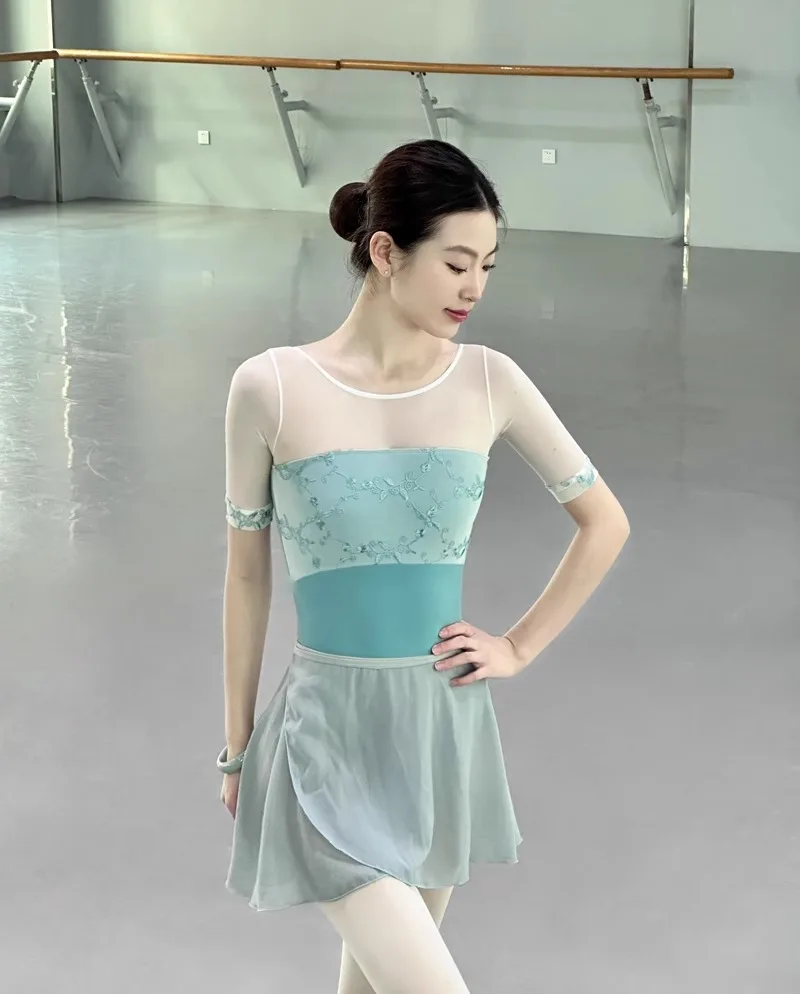 

Ballet Leotard for Women Practice Clothes, Embroidered Sleeves, Gymnastics Performance Dresses, Adult Air Yoga Costumes