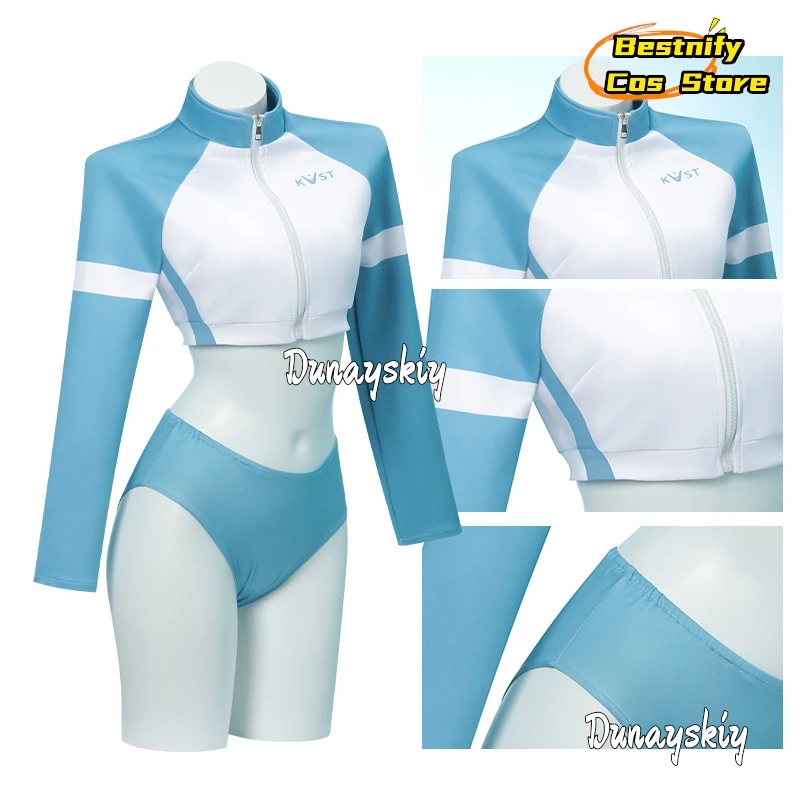 CosplayGame الأزرق الأرشيف سوري ساكي ملابس السباحة تأثيري حلي Womems قطعتين الأزرق المايوه أنيمي سوراي ساكي ملابس شعر مستعار الدعامة S