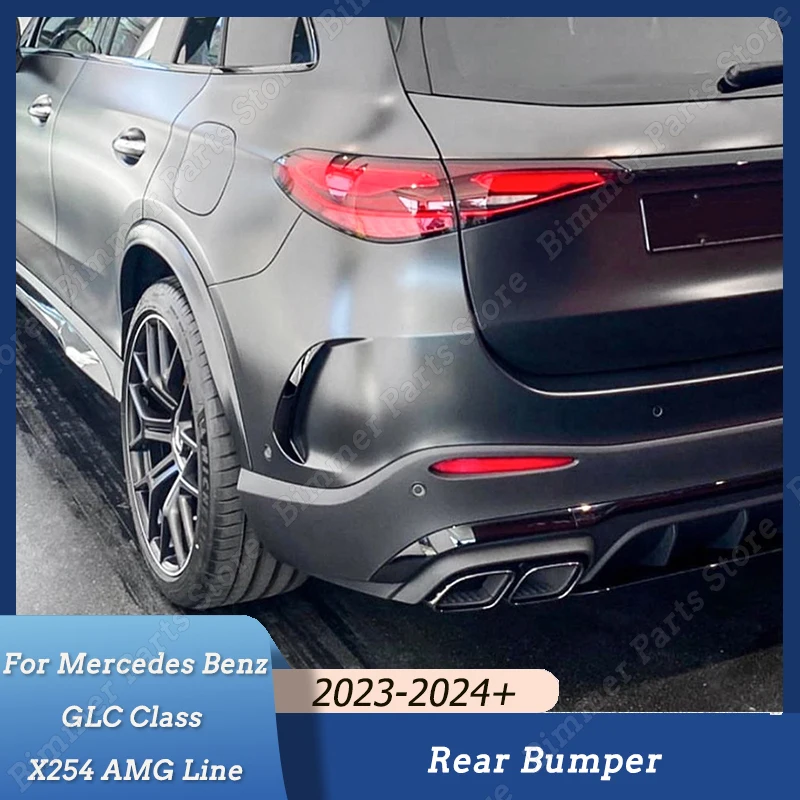 For Mercedes Benz GLC Class X254 AMG Line 2023-2024+ Gloss Black/Carbon Look Car Rear Bumper Diffuser Wind Knife Trim Body Kits