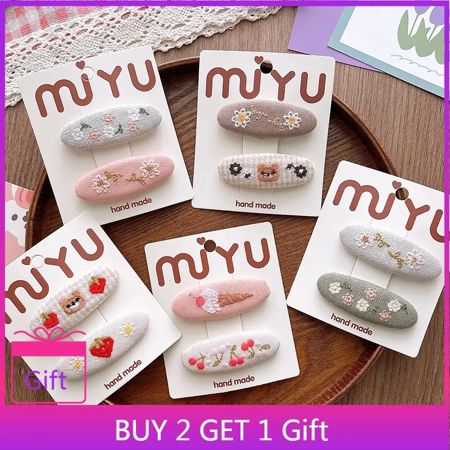 Cute Korean Forest Style Embroidered Cloth Toddler BB Clips Side Hair Clamps Teen Girls Bangs Ornaments
