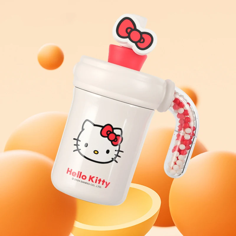 Vaso Hellokitty de 400Ml con asa, taza aislada de acero inoxidable con tapa y pajita, portabotellas para agua, taza de viaje amigable