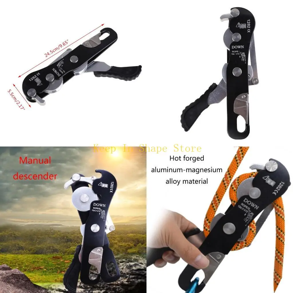 U1JC Professional Rock Climbing Descender Equipment for 10-12mm Rope Self-braking Stop Rope Clamp Grab Rescue Carabiner Rappe