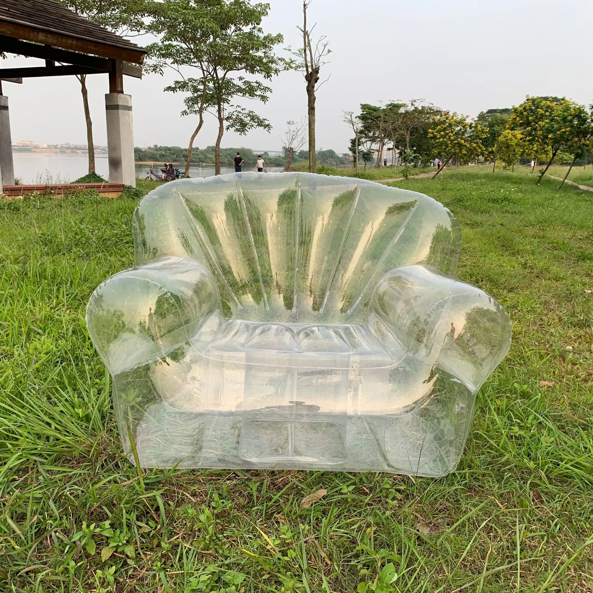Transparent sofa PVC inflatable sofa camping inflatable lazy recliner single seat pluggable doll stool