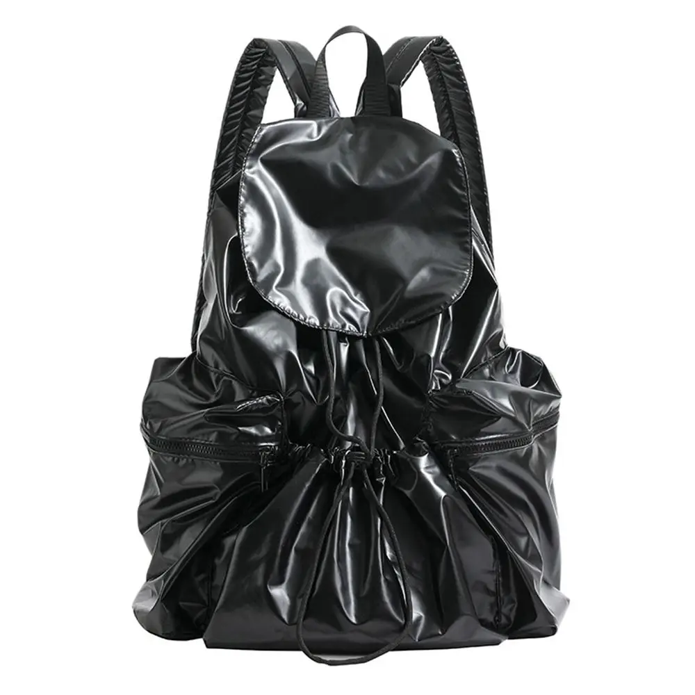 

Cute Korean Style Drawstring Backpack Fold Niche Design Light Soft Nylon Bag Book Bag Solid Color Shoulder Bag Girls