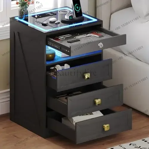 Factory Direct Smart LED Nightstand With Lockable Gun Drawer & Glass Top（Black）