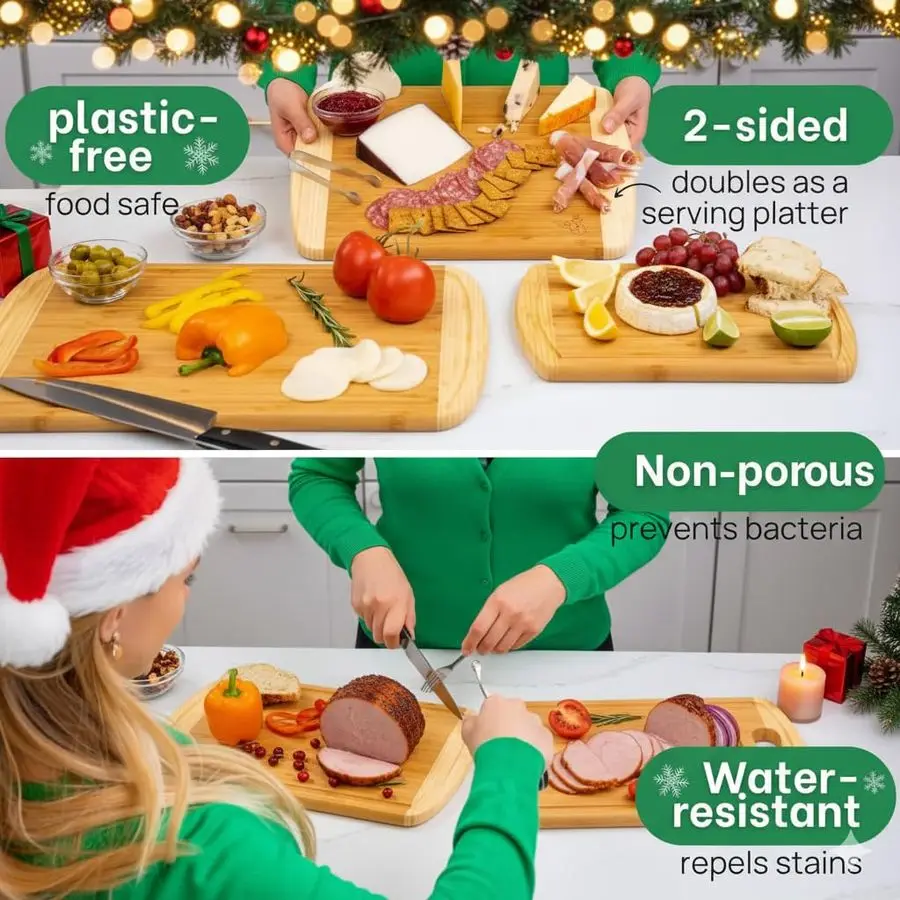 竹製まな板 キッチン用 3枚セット 永久交換付き プレミアム特大木製まな板 ジュース溝付き