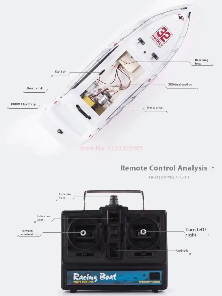 Henglong 2.4g Remote Control Boat, High-Speed Simulation Yacht, Children'S Electric Water Fishing And Nesting Boat, Toy Boat