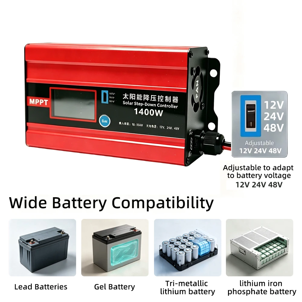 700W 1400W Step-Down MPPT Solar Charge Controller 18-145V Input to 12V 24V 48V Output for Lead Acid Gel Lithium Battery