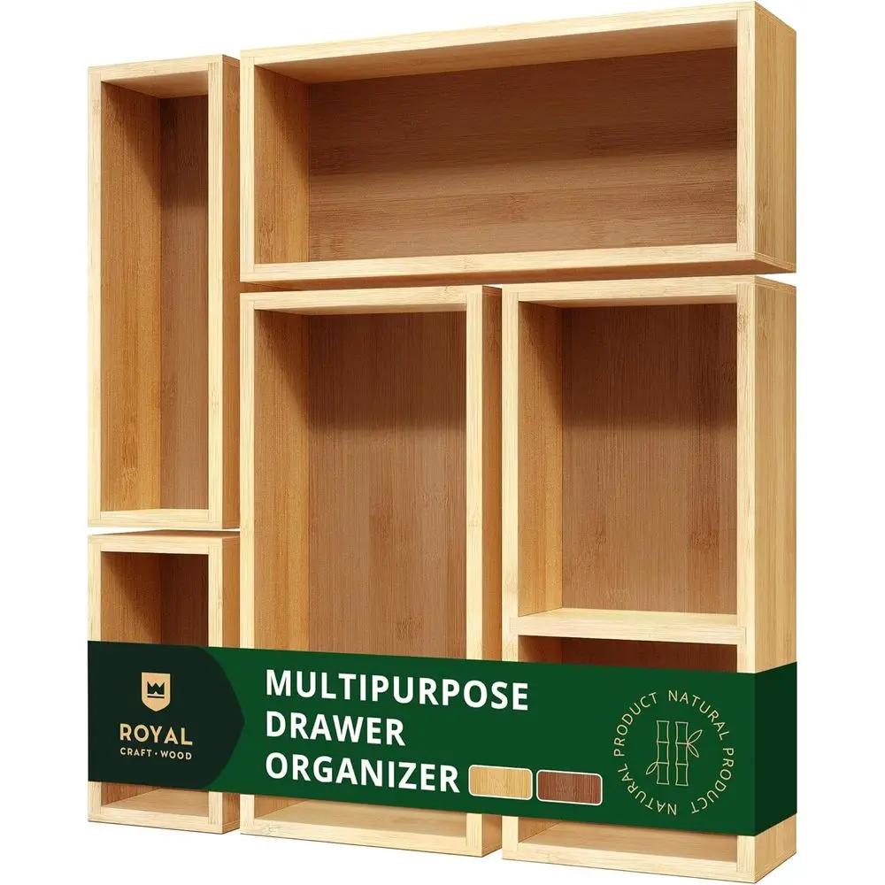

5-Piece Bamboo Storage Set: Versatile Drawer Organizers for Home & Office Essentials