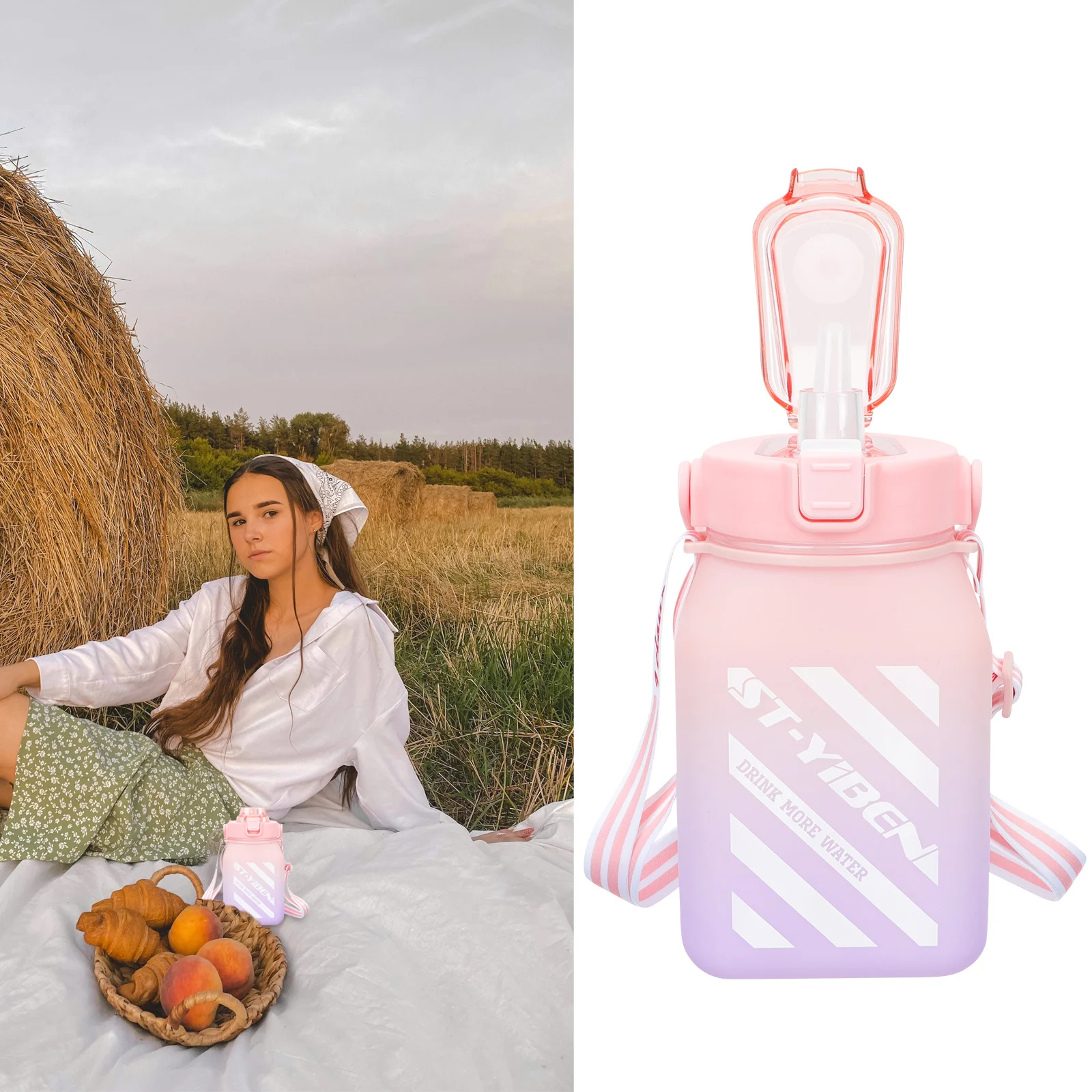 زجاجة مياه رياضية ذات سعة كبيرة سعة 64 أونصة، حاوية مياه محمولة مثالية للترطيب في صالة الألعاب الرياضية واليوجا والمدرسة والسفر