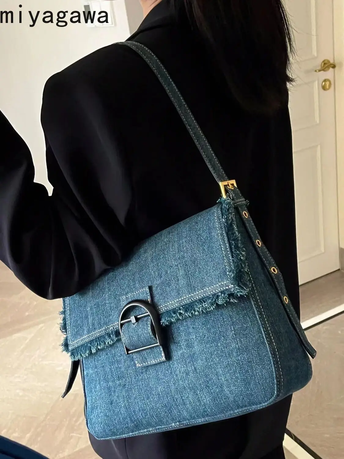 Borsa con nappe in Denim Miyagawa 2023 borsa sotto le ascelle di nuova moda borsa a tracolla per pendolari Versatile retrò per borse con manico