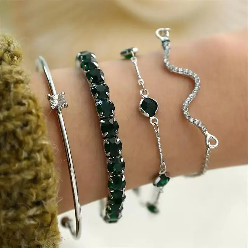 3-5 Stück/Set Luxus-Strass-Kristall-Armbänder, Modische Geometrische Quadratische Verstellbare Manschettenarmbänder, Schmuckset Geschenk – Detail 9