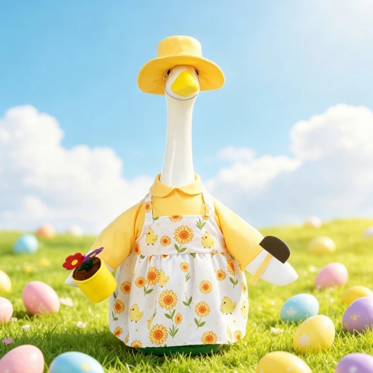 Porch Goose Gardening Outfit Floral Chick Print Dress and Hat 2 Pcs Set
