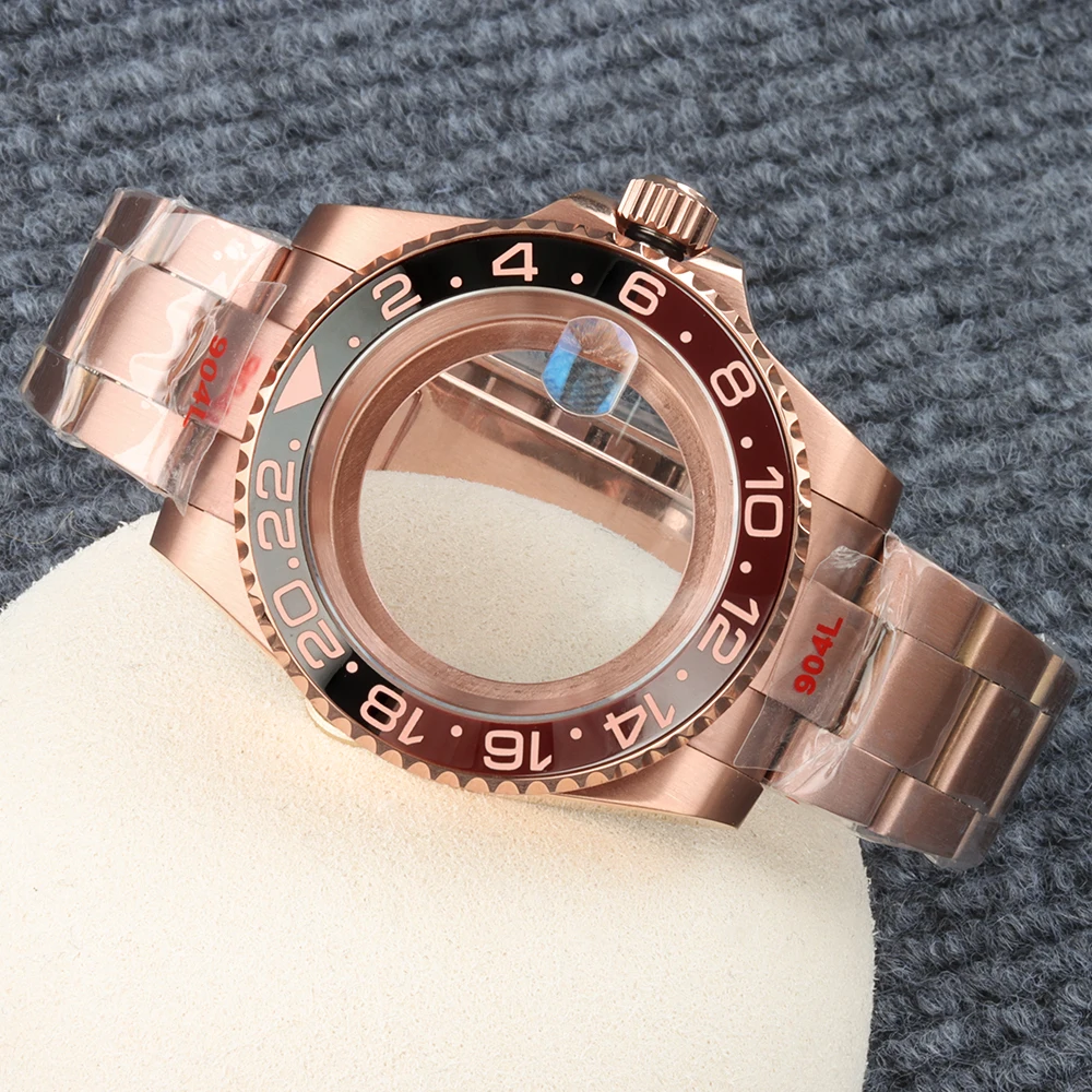 Rose gold 40MM Case Sapphire glass 316L Steel Brushed Oyster Strap For Sub GMT NH34 NH35 NH36 NH38 Movement Yacht-Master