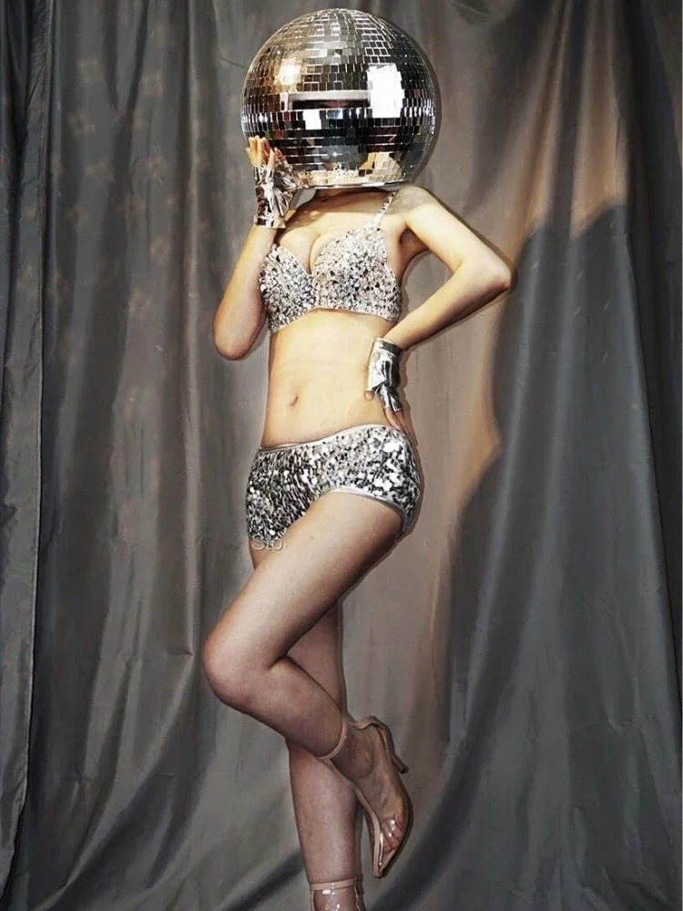 Disco Mirror Ball Glitter Helmet Mask Mirror Costume for Women Men DJ Club Stage Bar Dance Party Mirror Man Show