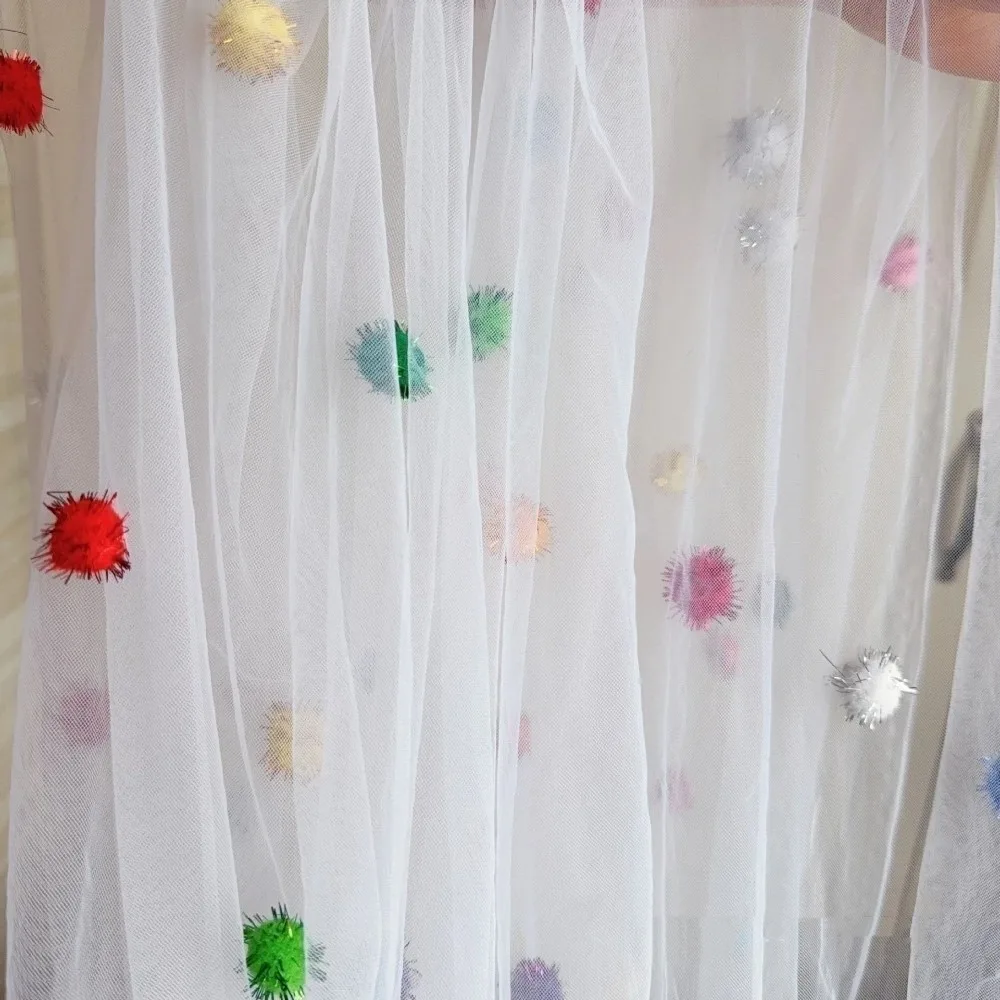 Home Decor 3D Pom-Poms Tablecloth Handmade Decorative Tulle Table Runner Romantic Colorful Table Cover Party Decor