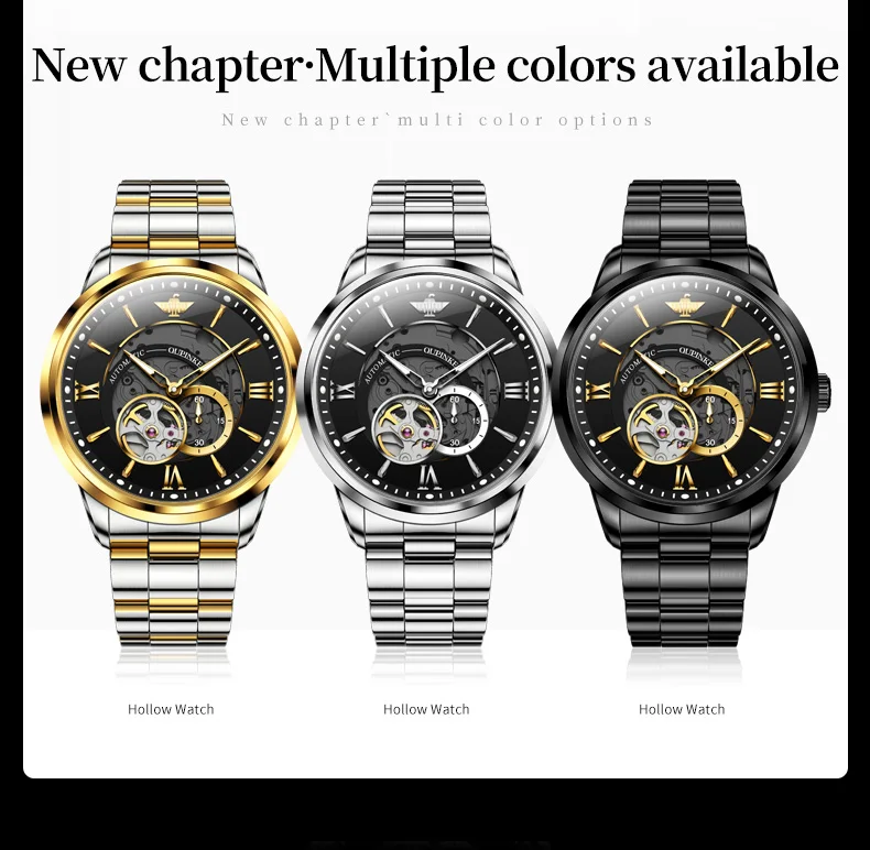 OUPINKE Mechanical Watch for Men Japan Imported Movements Sapphire Mirror Skeleton Waterproof Stainless steel Luxury Brand Watch