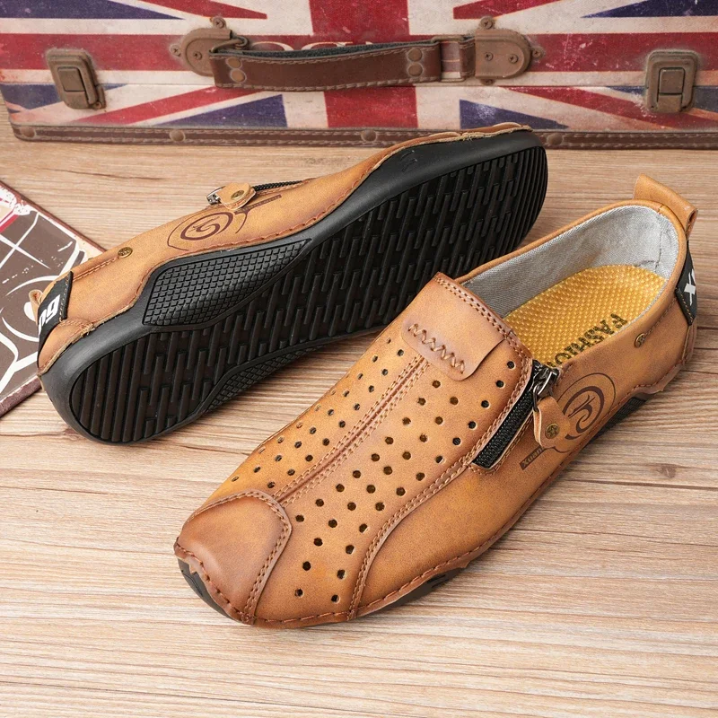 New men's leather breathable men's shoes are fashionable and versatile lightweight and soft-soled casual driving fashion shoes