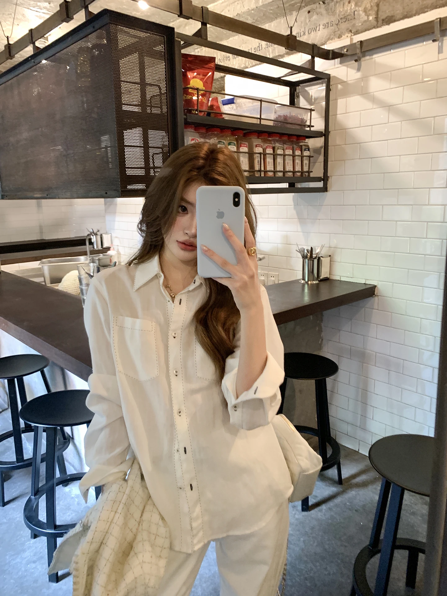 

Свободный льняной белый топ irt Jaet контрастного цвета, оверсайз-топ для женщин, осенний повседневный длинный свеч в стиле французского кантри...