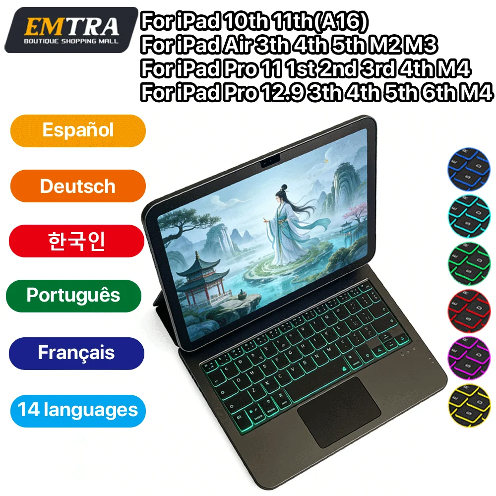 

Backlit Wireless Keyboard Touchpad for ipad 10th Generation A16 2025 13 12.9 6th 5th 4th 3rd 10.9 Por 11 Ari Magnetic Smart Case